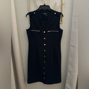 DKNY Navy Midi Dress with Silver Accents